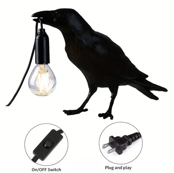 Resin Raven Lamp with Edison Style Bulb - Picture 4 of 7